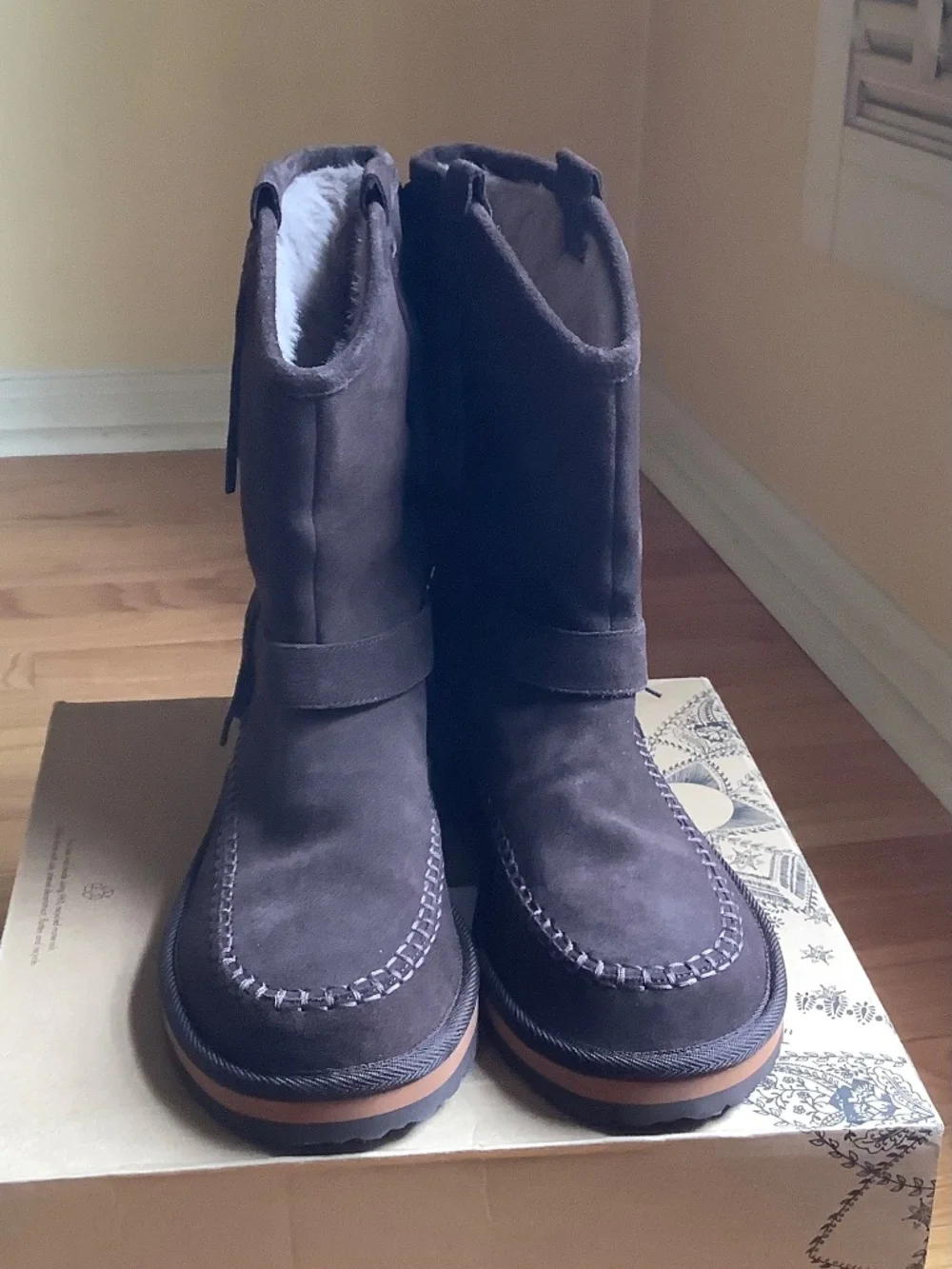 Free People Faye Fringe Suede And Faux Fur Boot Chocolate Brown SZ 9.5